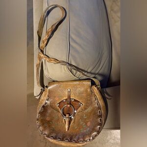 Brown Leather Floral Women Bag